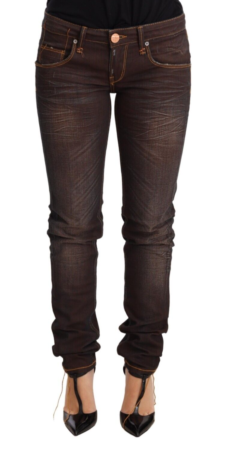 Eight brown washed cotton slim fit low waist trouser jeans