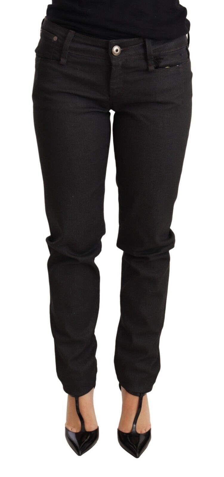 Ermanno Scervino Black Low-Rise Skinny Slim Cotton Jeans