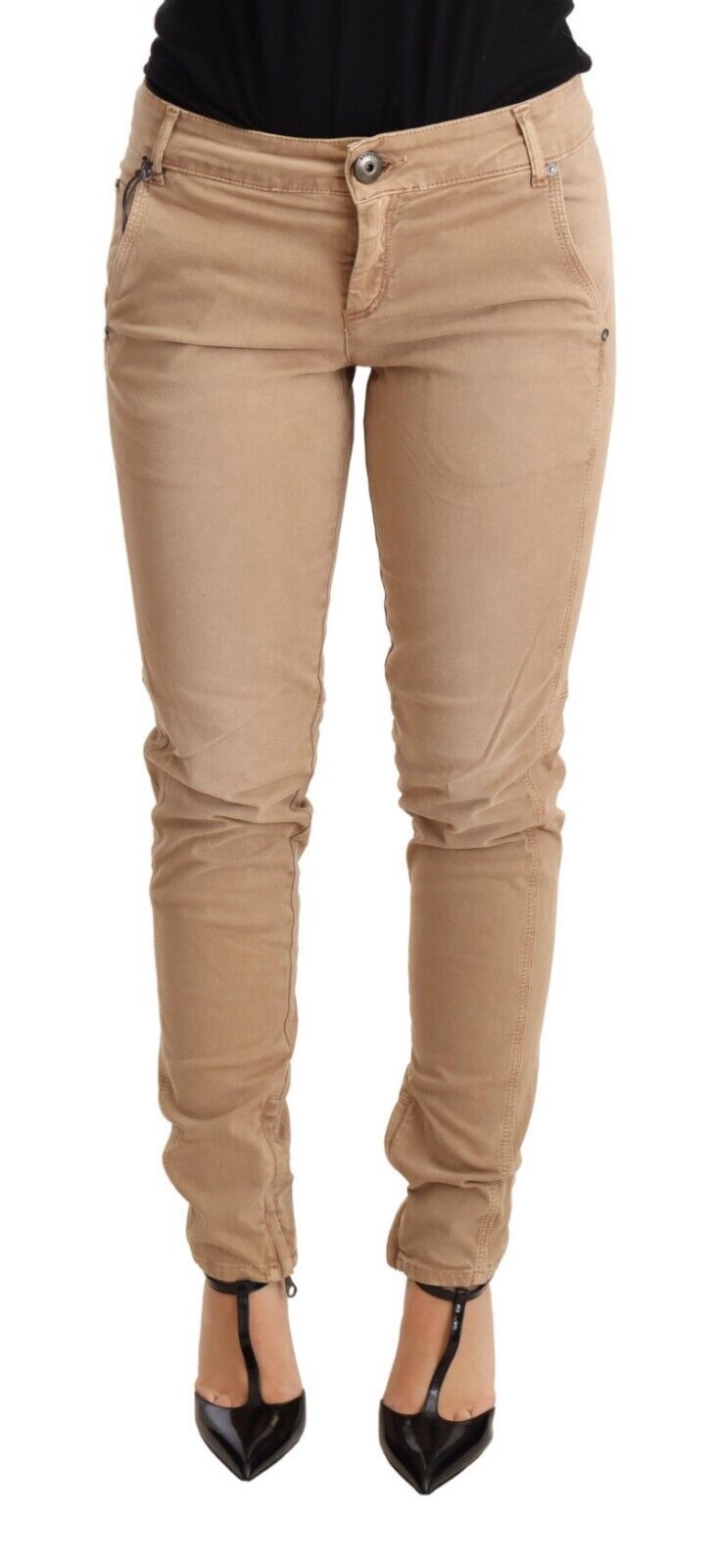 Ermanno Scervino Braune Skinny-Denim-Hose mit niedriger Taille Baumwolljeans