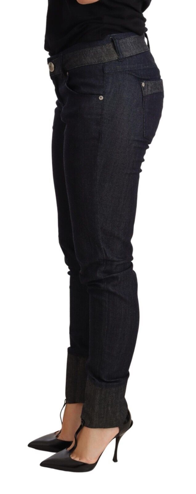 Ermanno Scervino Blaue Skinny Denim-Hose mit gefaltetem Saum Baumwolljeans