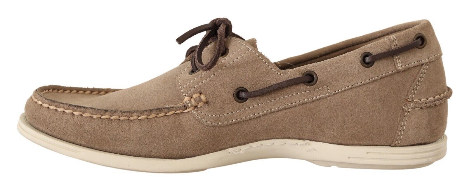 Pollini Beige Suede Low Top Moccasin Loafers Casual Men's Shoes