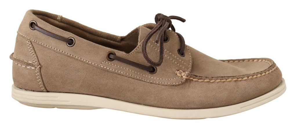 Pollini Beige Suede Low Top Moccasin Loafers Casual Men's Shoes