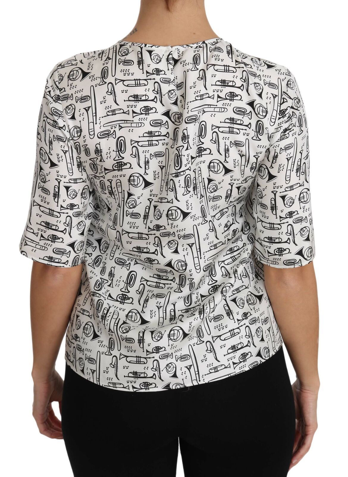 Dolce & Gabbana Weiße Bluse mit Musikinstrumenten-Druck