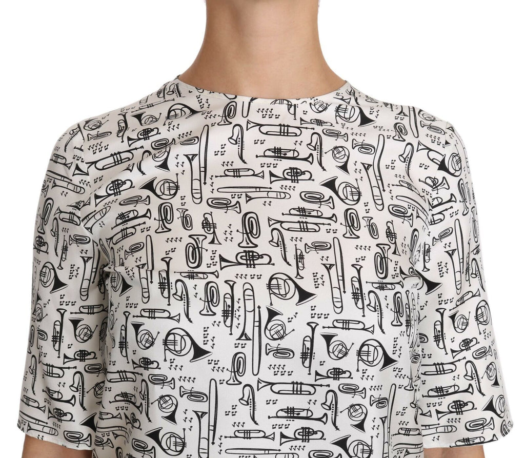 Dolce & Gabbana Weiße Bluse mit Musikinstrumenten-Druck