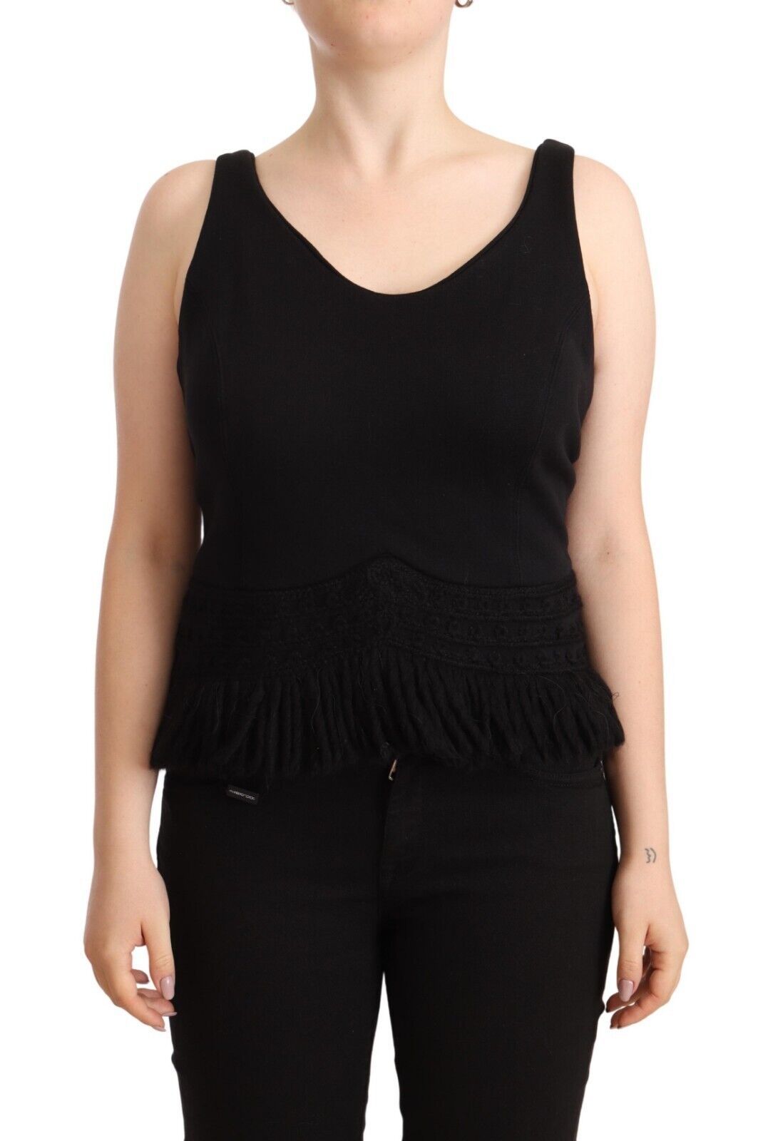 Ermanno Scervino Schwarzes Cotton Sleevelesss Tank Casual Top