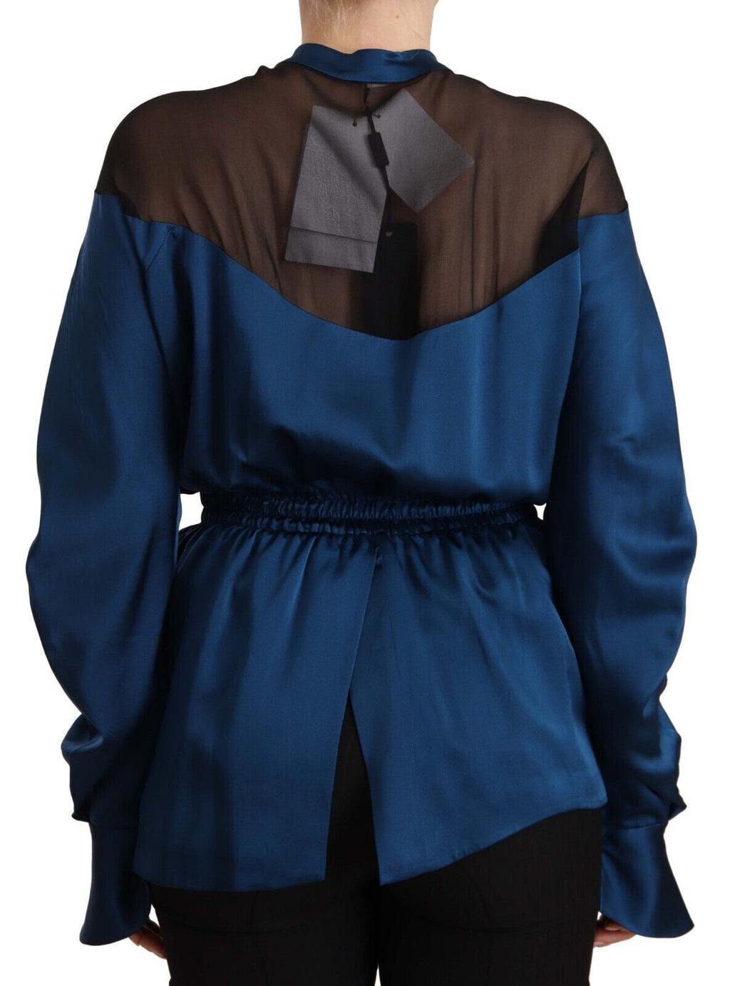 Masha Ma Blue Silk Top with Long Sleeves and Elasticated Waist Blouse