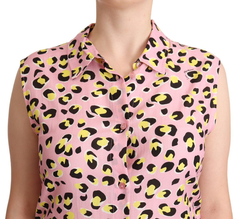 Love Moschino Pink Sleeveless Leopard Print Polo Shirt