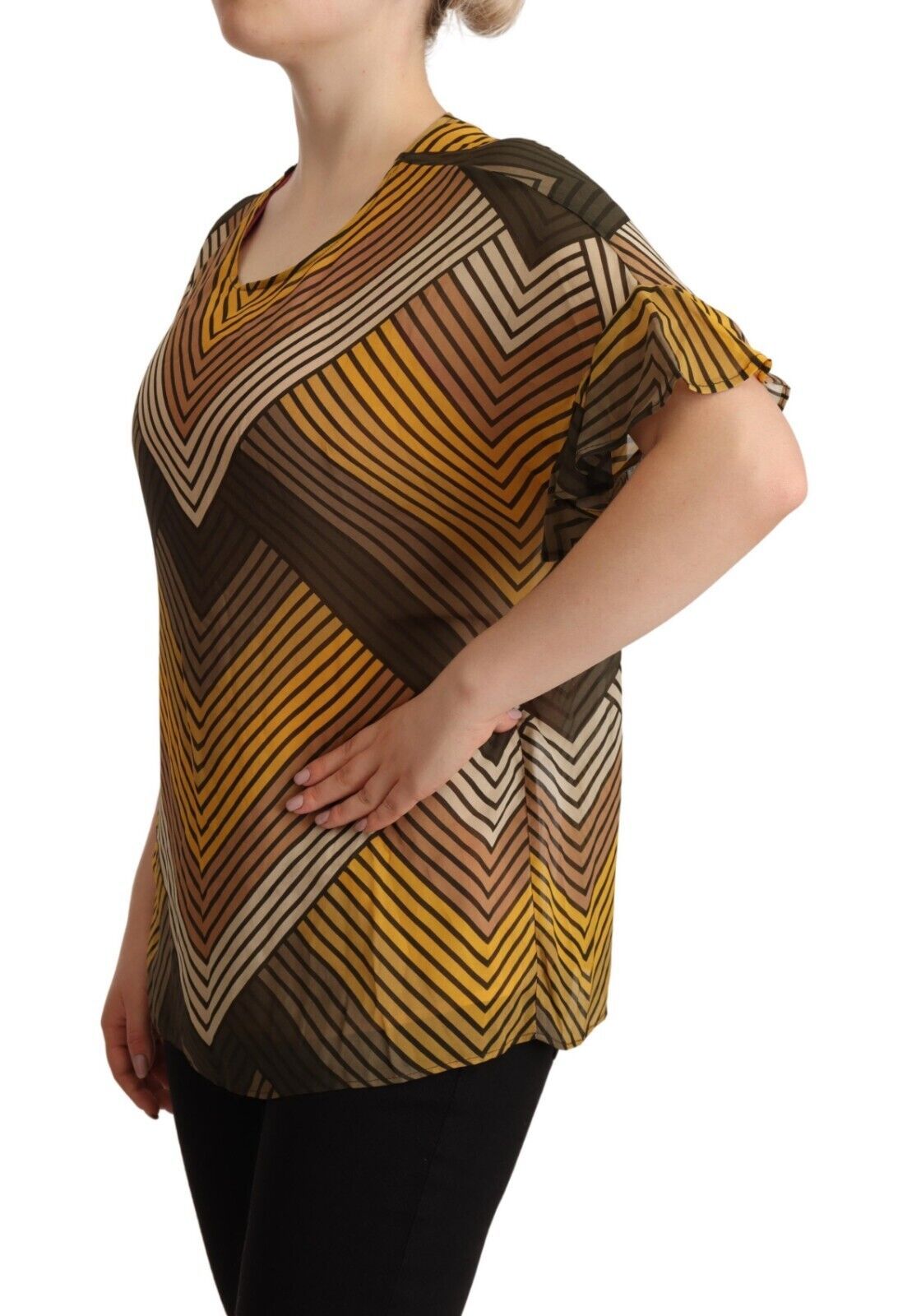 Twinset Multicolor Streifen Kurzarm Rundhalsausschnitt Top Bluse