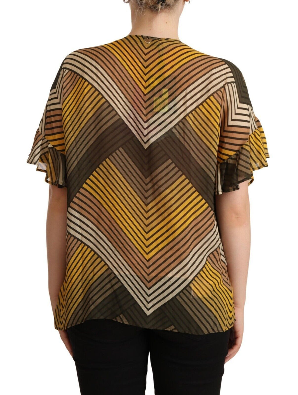 Twinset Multicolor Streifen Kurzarm Rundhalsausschnitt Top Bluse