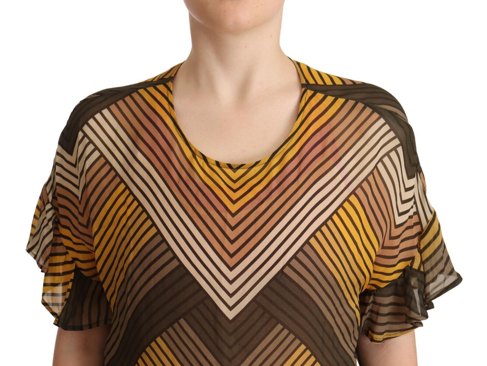 Twinset Multicolor Streifen Kurzarm Rundhalsausschnitt Top Bluse
