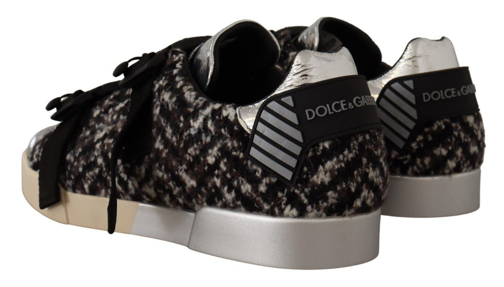 Dolce & Gabbana Silber Leder Braun Baumwolle Wolle Turnschuhe Schuhe