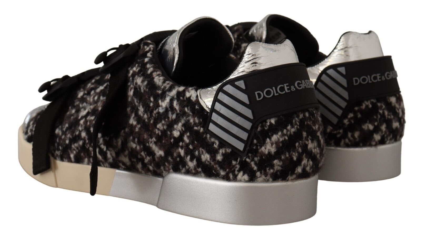 Dolce & Gabbana Silber Leder Braun Baumwolle Wolle Turnschuhe Schuhe