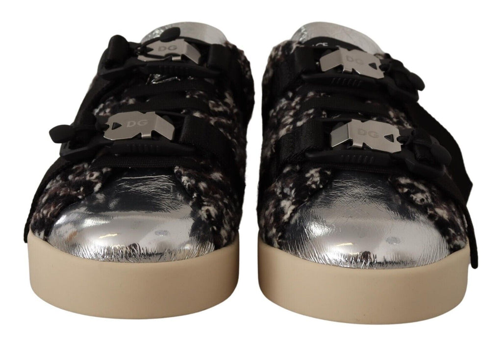 Dolce & Gabbana Silber Leder Braun Baumwolle Wolle Turnschuhe Schuhe