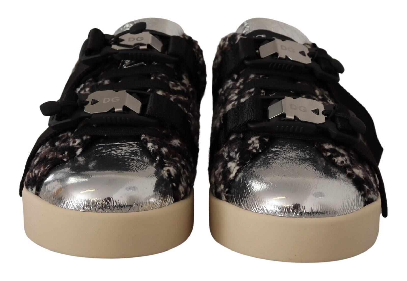 Dolce & Gabbana Silber Leder Braun Baumwolle Wolle Turnschuhe Schuhe