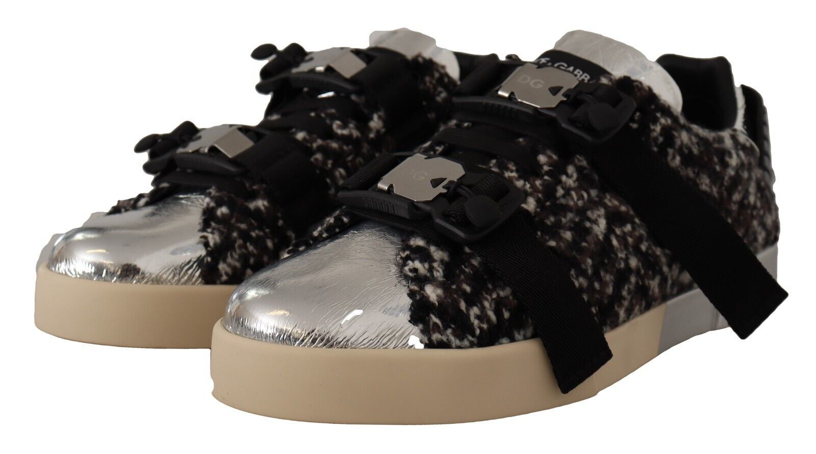 Dolce & Gabbana Silber Leder Braun Baumwolle Wolle Turnschuhe Schuhe