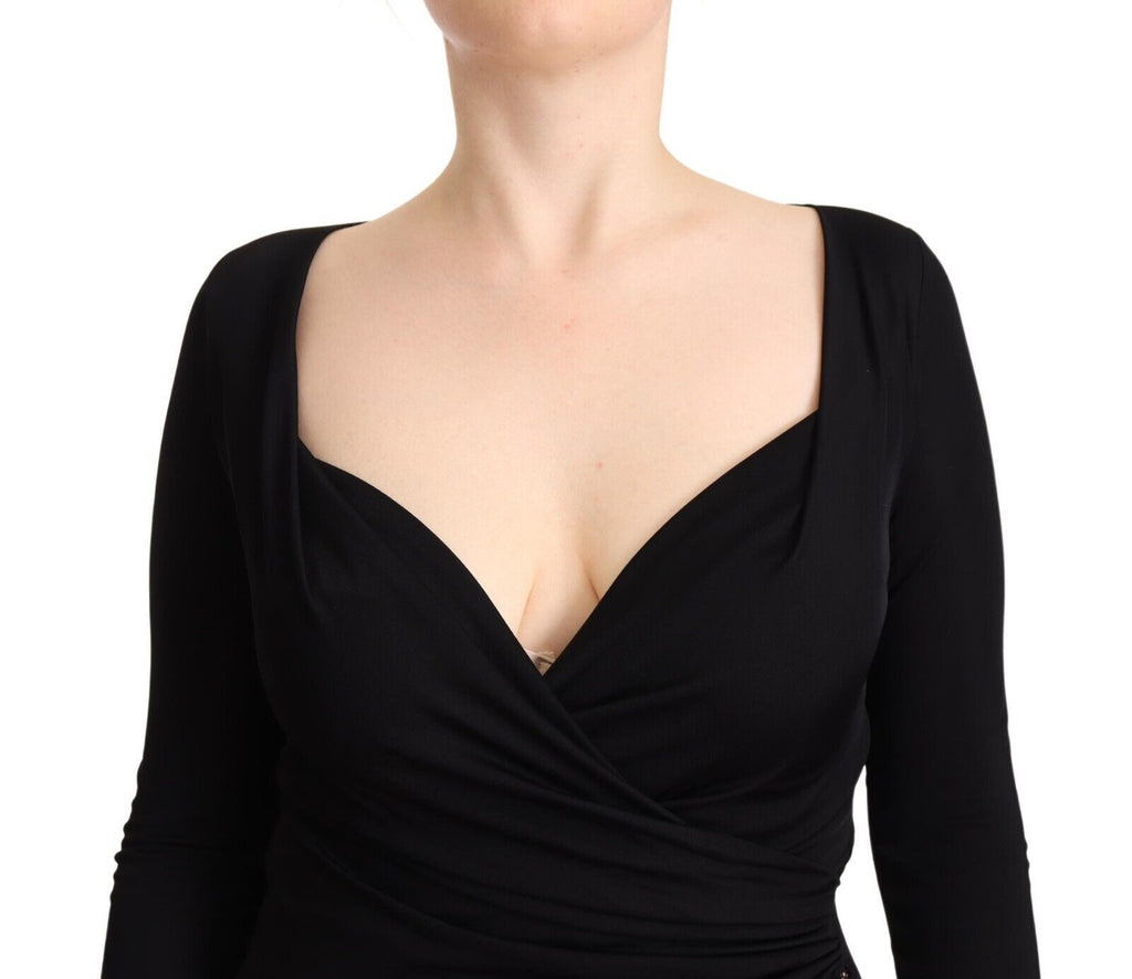 GF Ferre Black Long Sleeve Sweetheart Neck Midi Dress