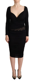 GF Ferre Black Long Sleeve Sweetheart Neck Midi Dress