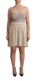 Guess Beige Plaid Pleated Strapless A-Line Bustier Dress