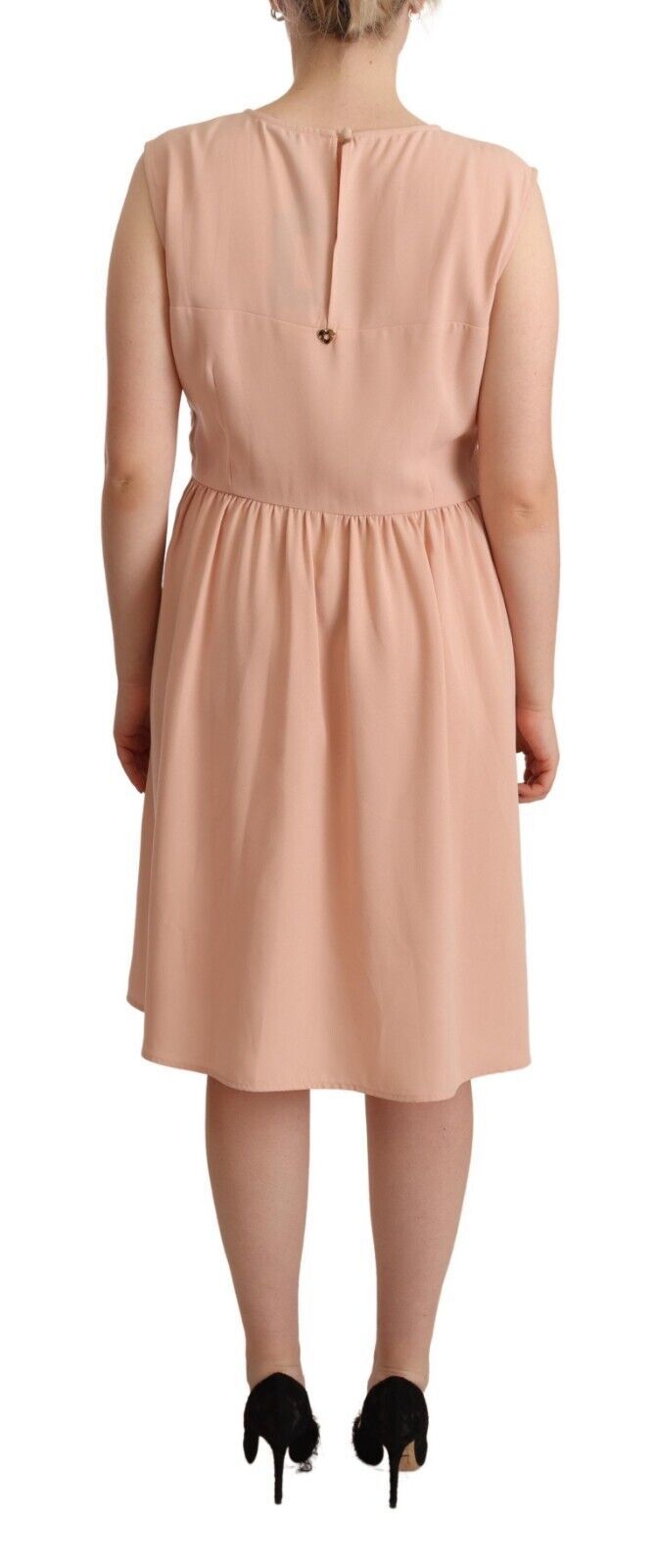 Twinset Beigefarbenes, ärmelloses, knielanges Shift-Kleid aus Polyester