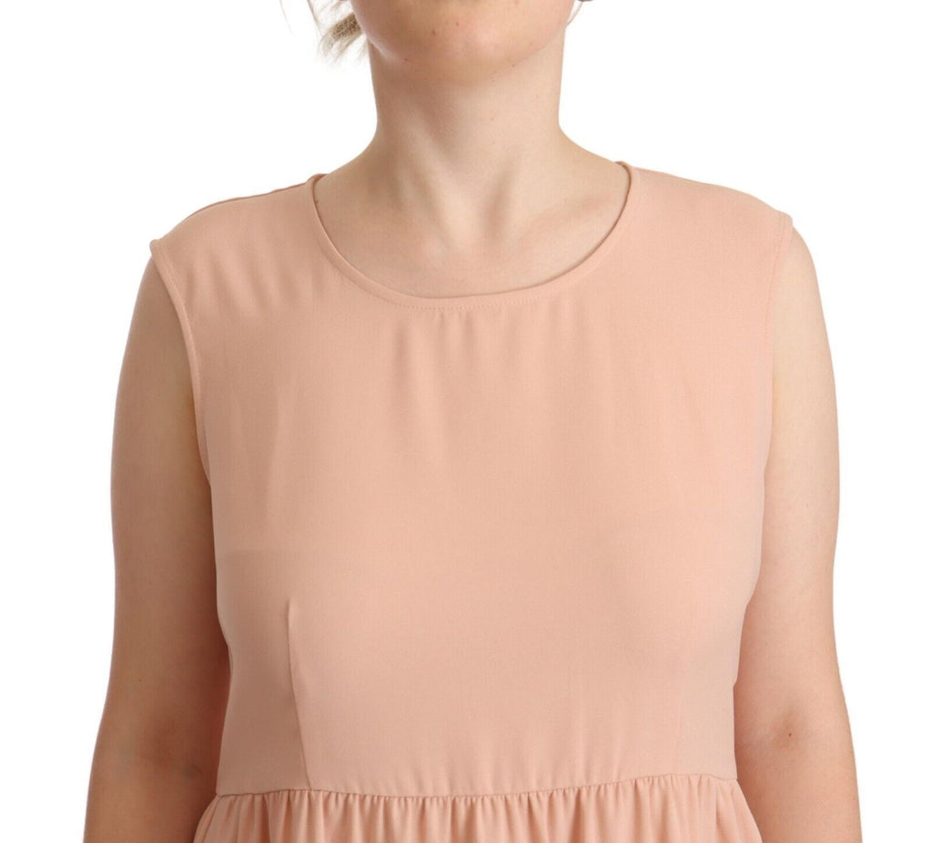 Twinset Beigefarbenes, ärmelloses, knielanges Shift-Kleid aus Polyester