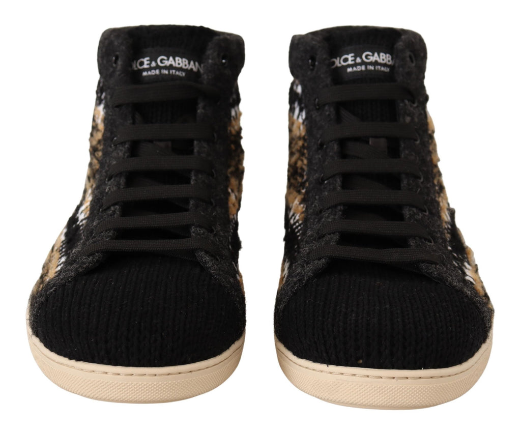 Dolce & Gabbana Beige Braun Wolle Baumwolle High Top Sneakers