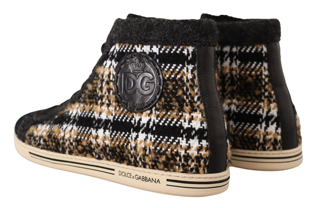 Dolce & Gabbana Beige Braun Wolle Baumwolle High Top Sneakers