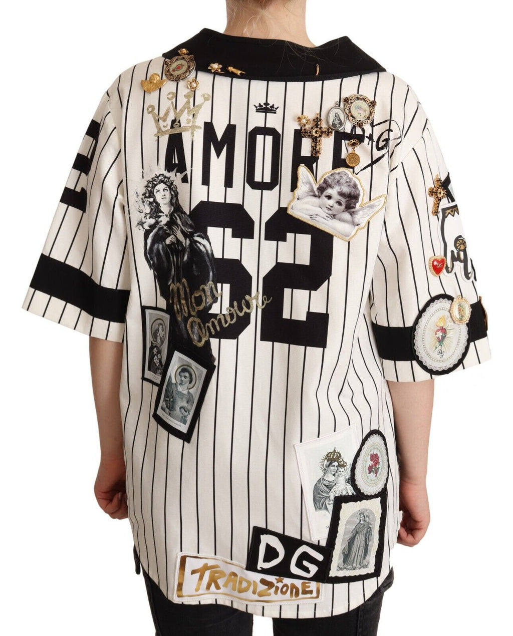 Dolce & Gabbana White Cotton Shirt with Amore Crystal Embellishments
