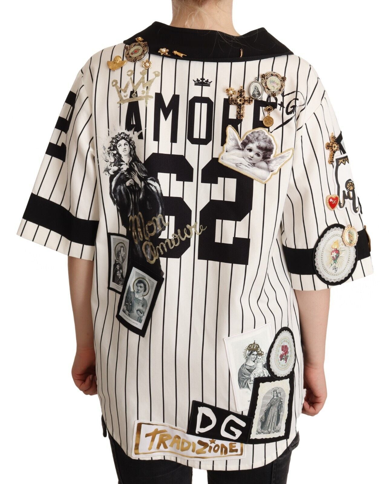 Dolce & Gabbana White Cotton Shirt with Amore Crystal Embellishments