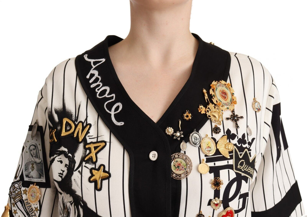 Dolce & Gabbana White Cotton Shirt with Amore Crystal Embellishments