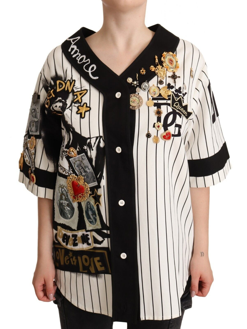 Dolce & Gabbana White Cotton Shirt with Amore Crystal Embellishments