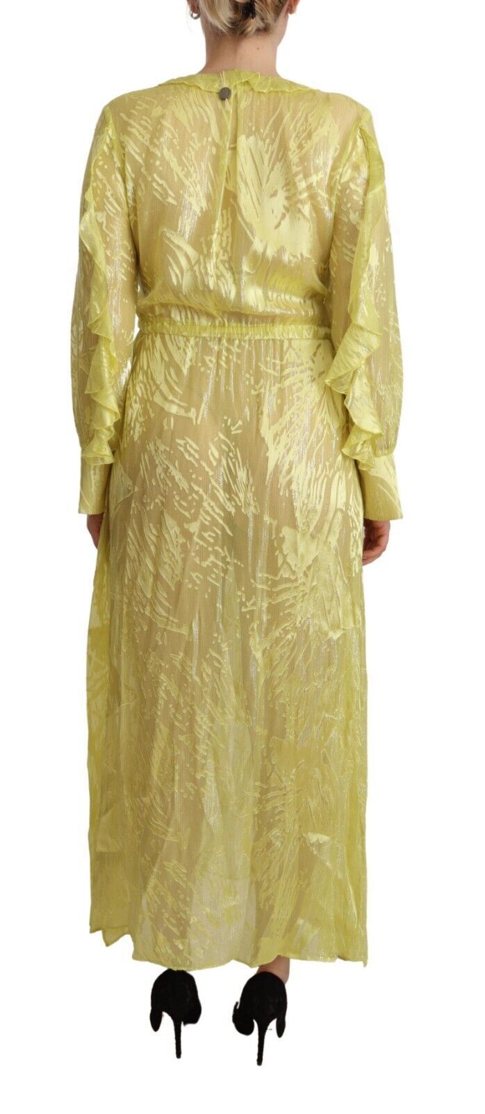Patrizia Pepe Yellow Silk Dress with Long Sleeves and Deep Neckline