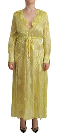 Patrizia Pepe Yellow Silk Dress with Long Sleeves and Deep Neckline