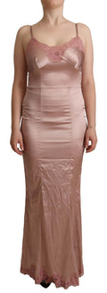 Dolce & Gabbana Rosa Spitze Langes Bodycon Maxi Kleid aus Polyester
