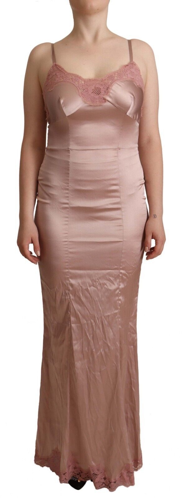 Dolce & Gabbana Rosa Spitze Langes Bodycon Maxi Kleid aus Polyester