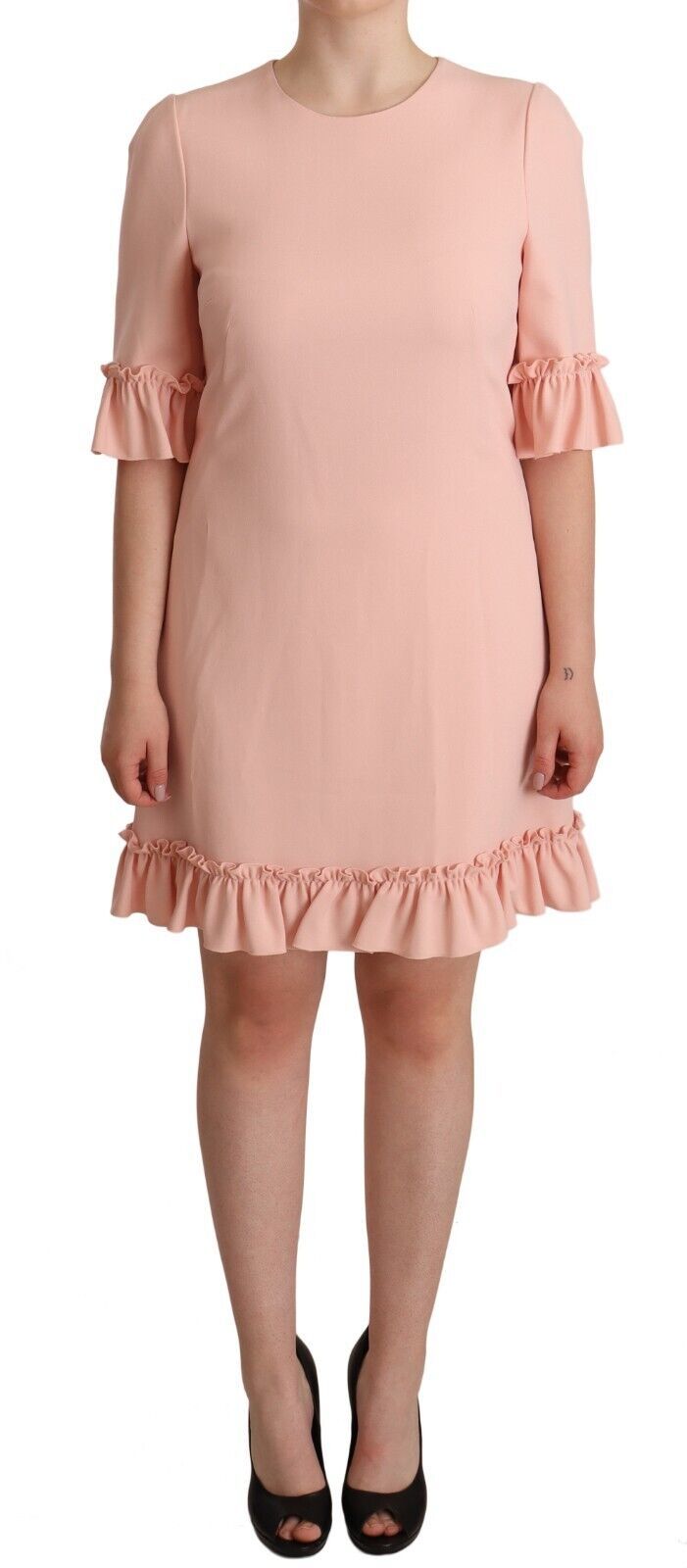 Dolce & Gabbana Rosa Viskose-Etuikleid mit gerafften Ärmeln