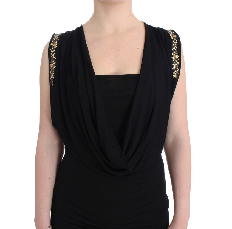 Roccobarocco Schwarzes verschönertes Jersey-Mini-Etuikleid