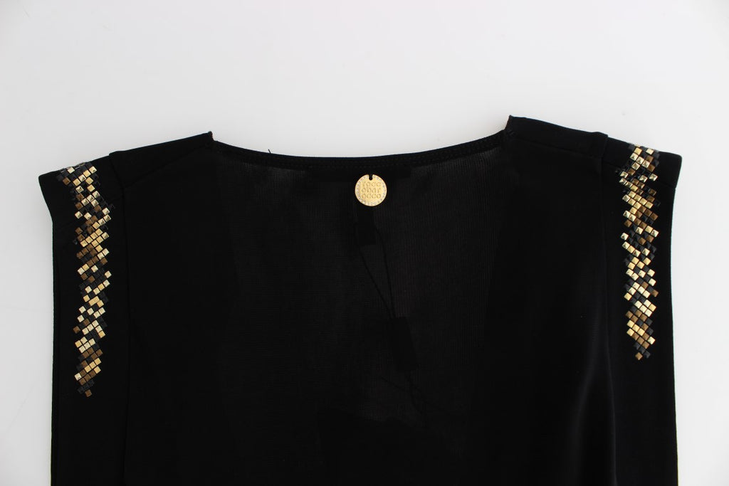 Roccobarocco Schwarzes verschönertes Jersey-Mini-Etuikleid
