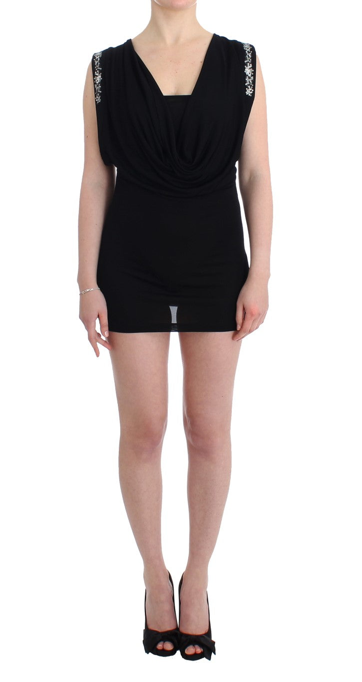 Roccobarocco Black Embellished Jersey Mini Sheath Dress