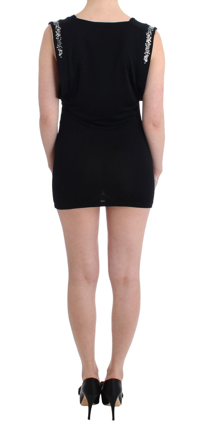 Roccobarocco Black Embellished Jersey Mini Sheath Dress