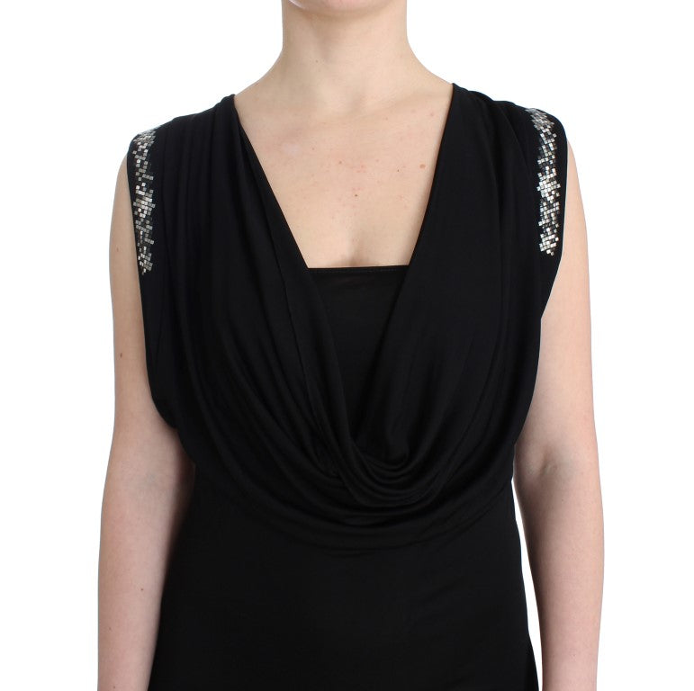 Roccobarocco Black Embellished Jersey Mini Sheath Dress
