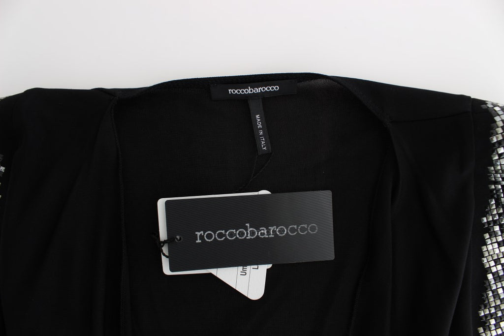 Roccobarocco Black Embellished Jersey Mini Sheath Dress