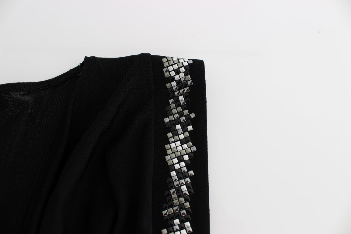 Roccobarocco Black Embellished Jersey Mini Sheath Dress