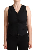 Dolce & Gabbana Black Sleeveless Viscose Button-Up Vest Top