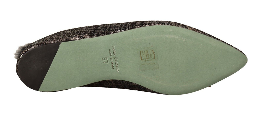 Paola D'Arcano Gold Jacquard Leather Embellished Slip-On Shoes
