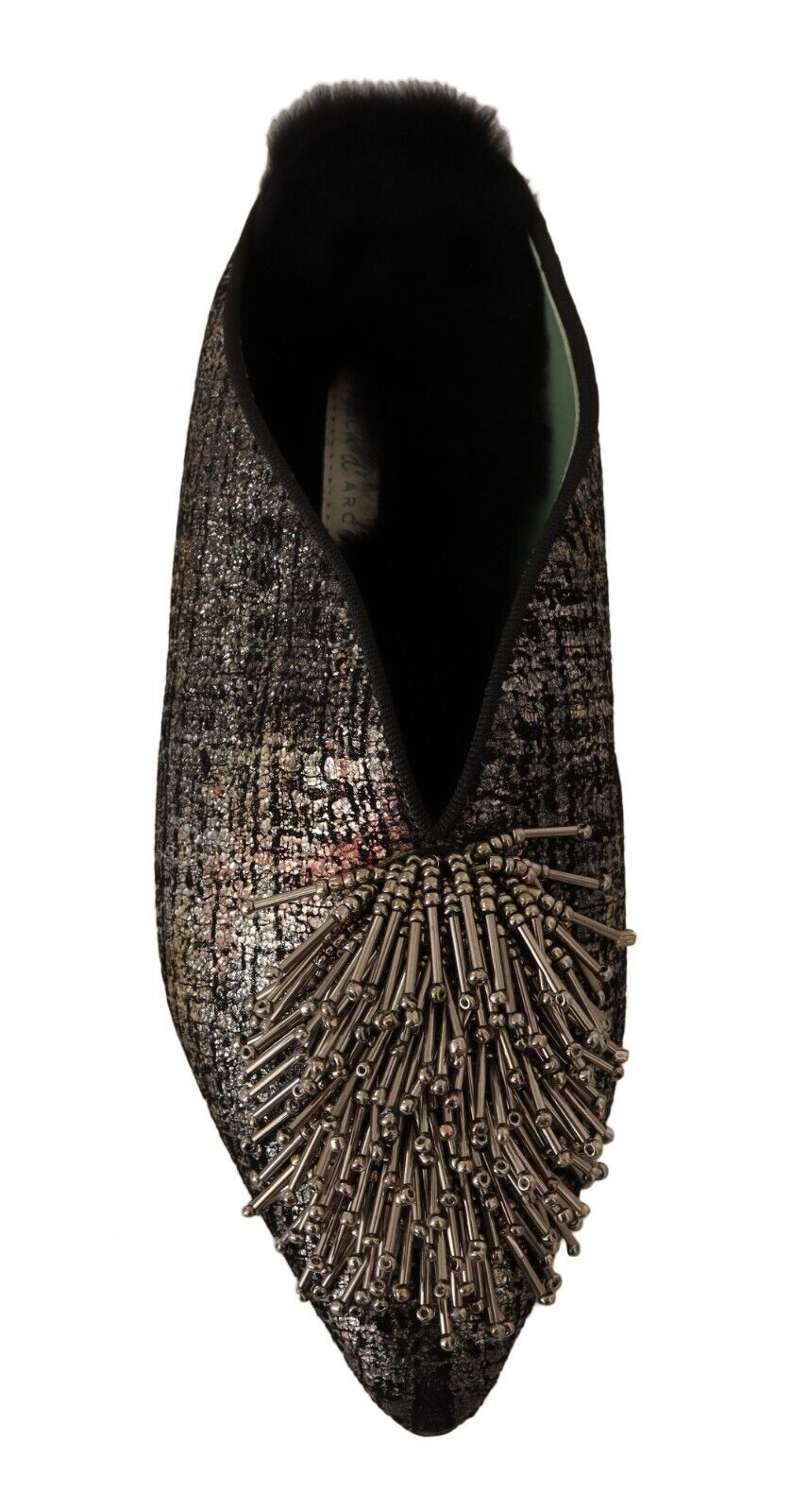 Paola D'Arcano Gold Jacquard Leather Embellished Slip-On Shoes