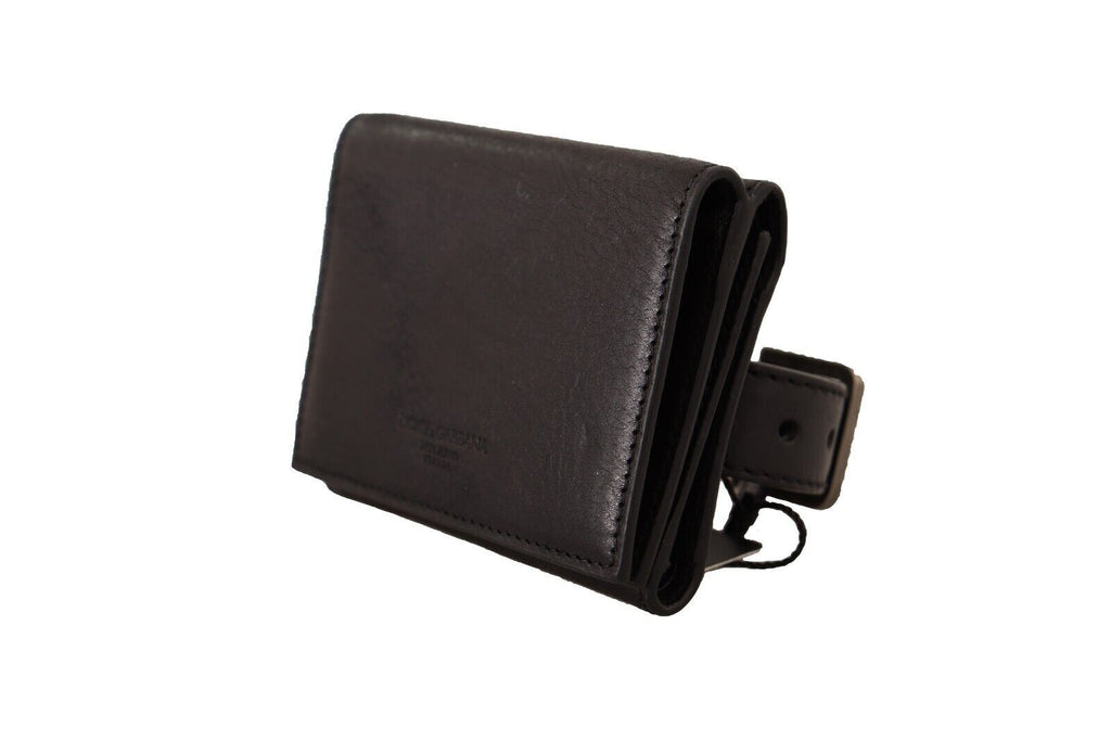 Dolce & Gabbana Schwarzes Leder Trifold Geldbörse Gürtel Multi Kit Wallet
