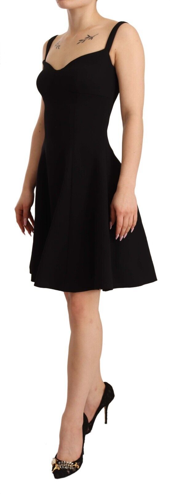 Dolce & Gabbana Black Flared Wool Stretch Sheath Dress