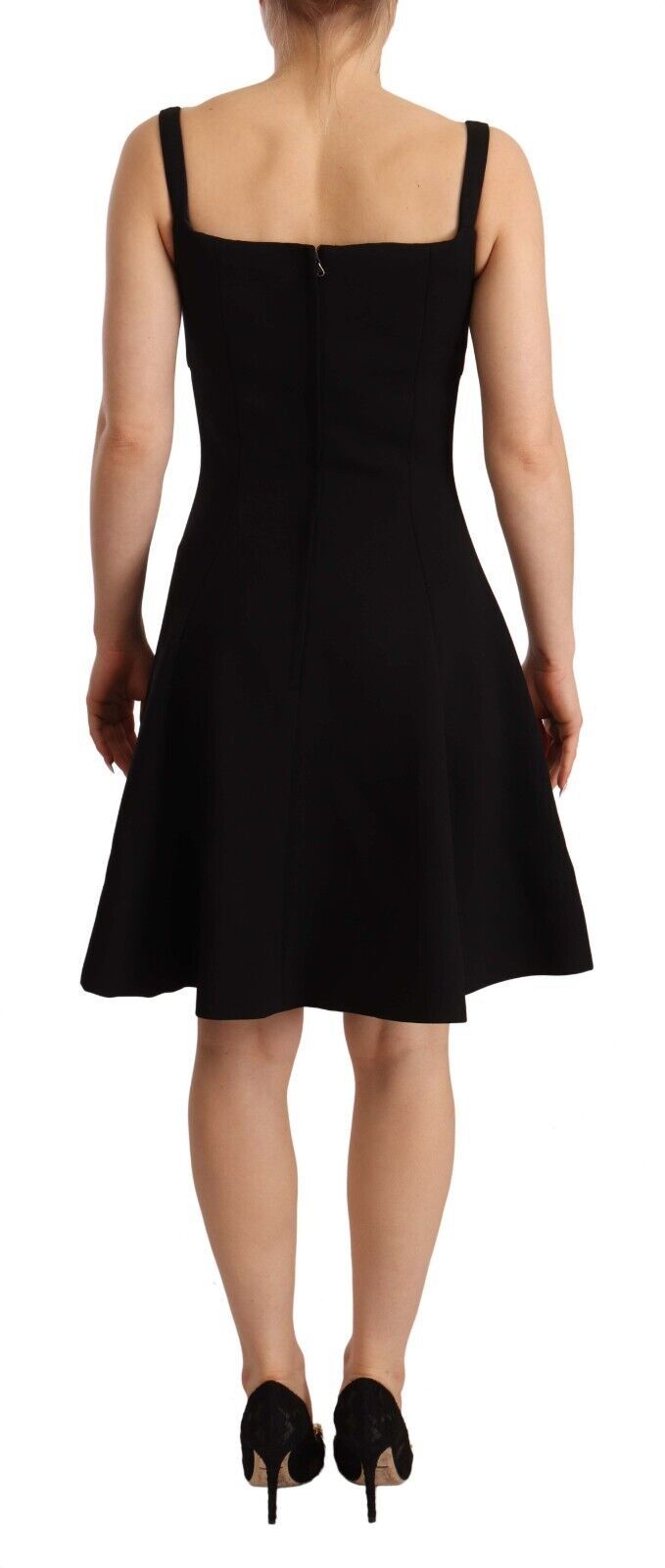 Dolce & Gabbana Black Flared Wool Stretch Sheath Dress