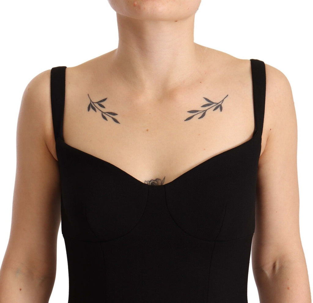Dolce & Gabbana Black Flared Wool Stretch Sheath Dress