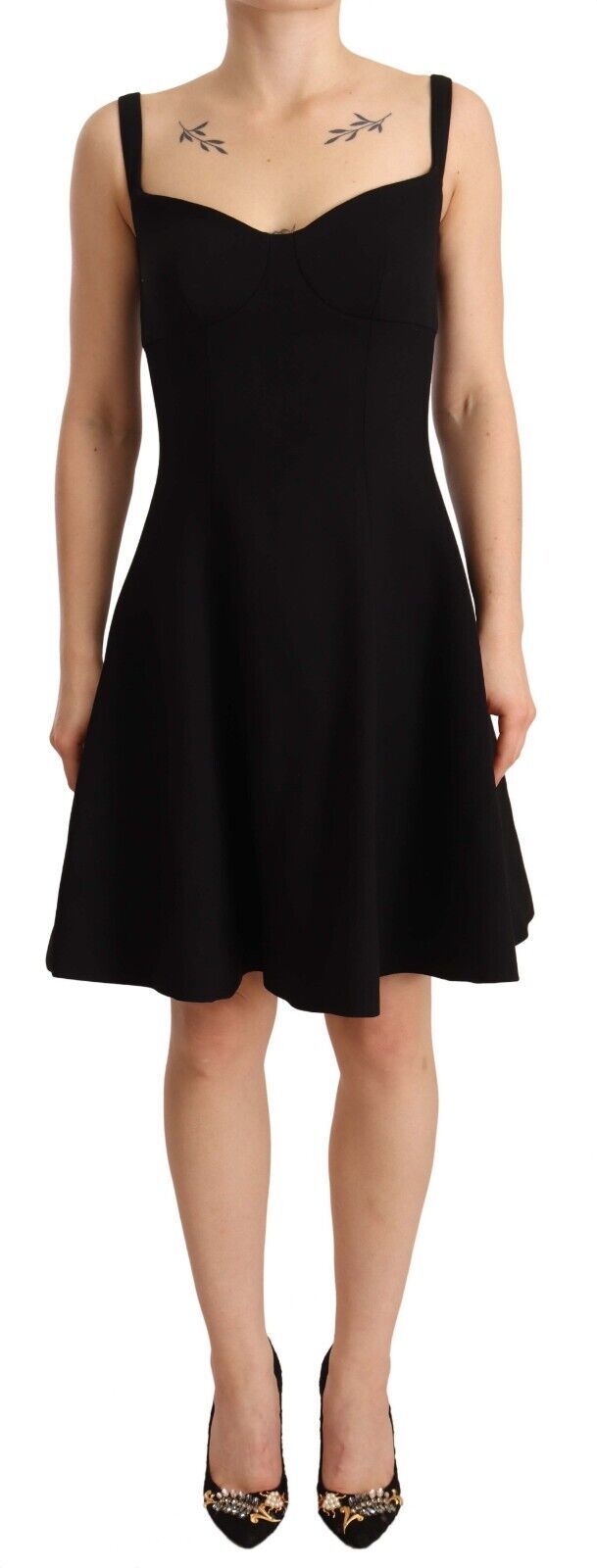 Dolce & Gabbana Black Flared Wool Stretch Sheath Dress